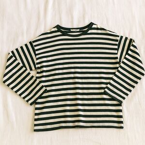 Zara trafaluc long sleeved top in striped dark grey and white size small